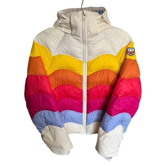 Marine Layer NEW ML X LF Apres Puffer Antique White Mullti Colorblock Size XS - Picture 7 of 15